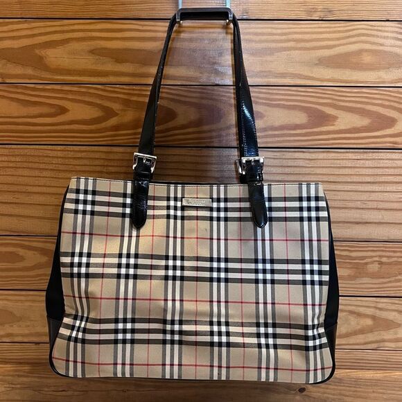 AUTHENTIC BURBERRY London Blue Label Black Nova Check Nylon Tote Hand Bag Purse - Picture 1 of 16